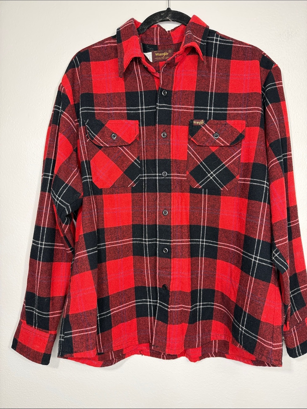 Vintage Wrangler Wool Blend Button Shirt Red Black Plaid XL